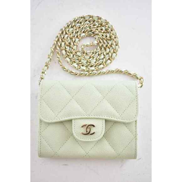 Chanel 22C Green Caviar Mini Wallet On Chain Gold Card Shoulder Crossbody Bag - Picture 2 of 12